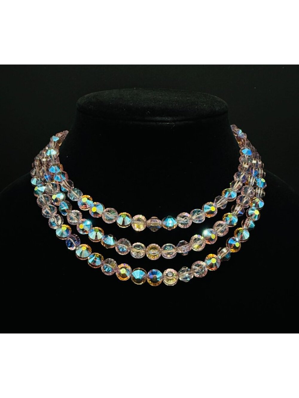 Rare Find Vintage 1950s-60s Aurora Borealis Crystal Multi-Strand Necklace - Picture 1 of 6